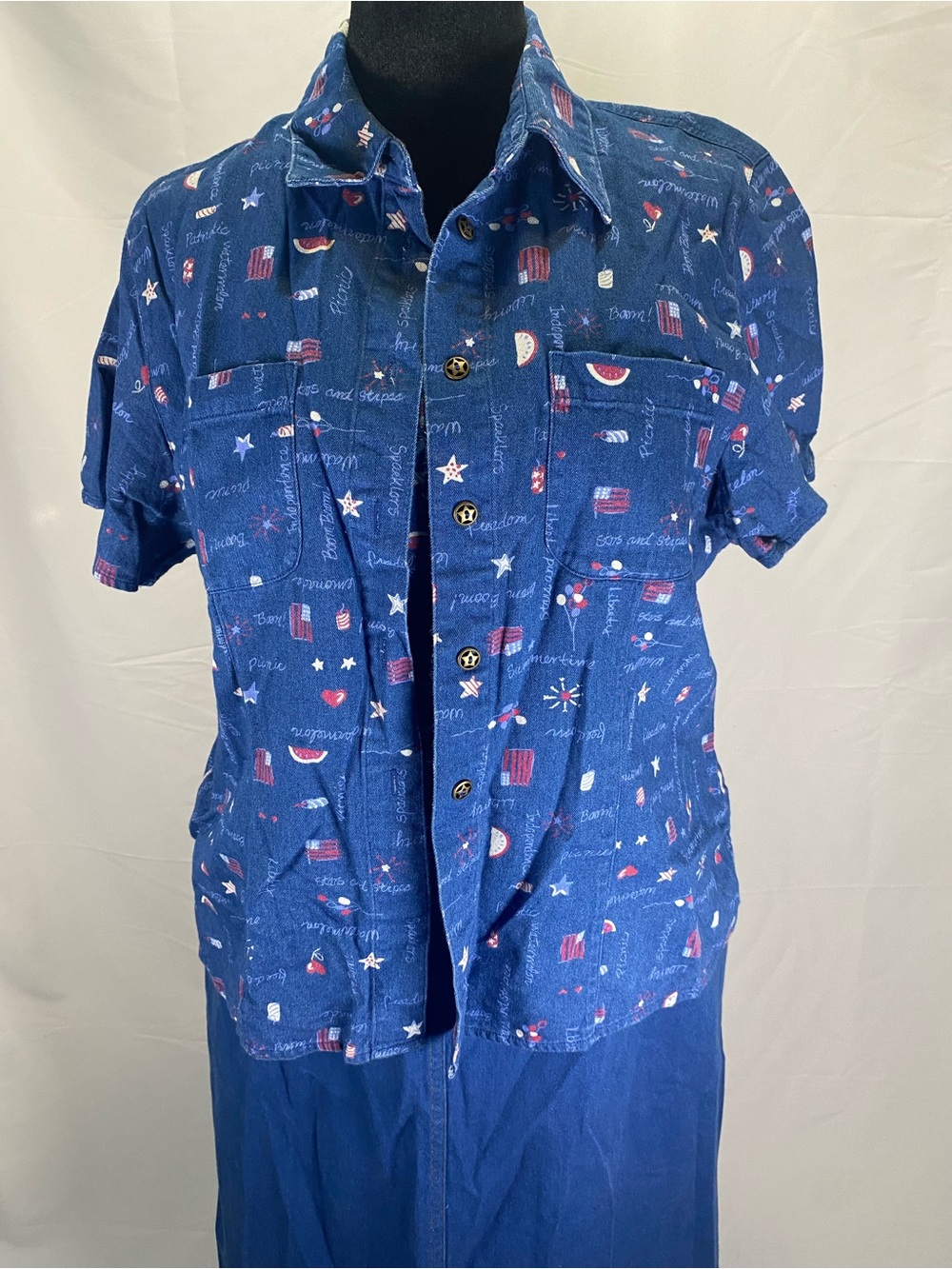 Koret Blue Denim Women's Overalls with Red & White Plaid Trim - Picture 6 of 16